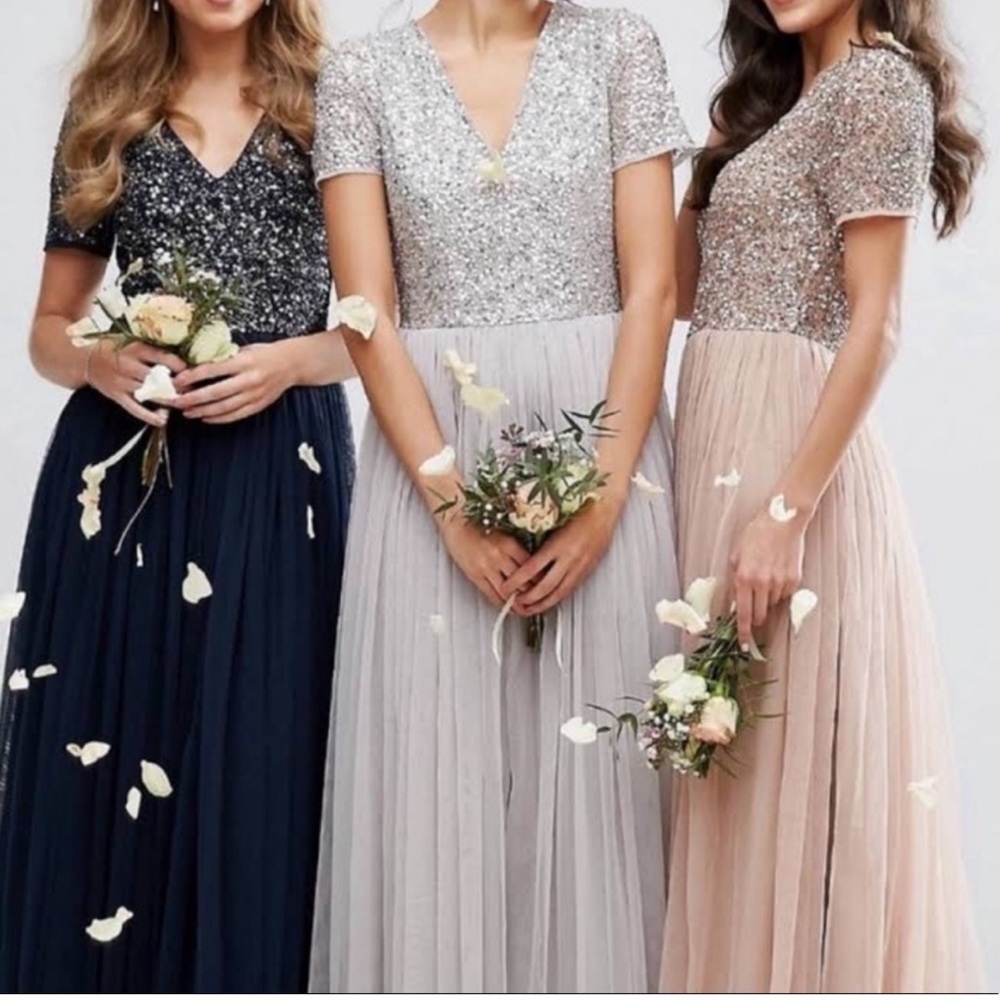 Maya Petite Bridesmaid short sleeve maxi tulle dress - Picture 2 of 12